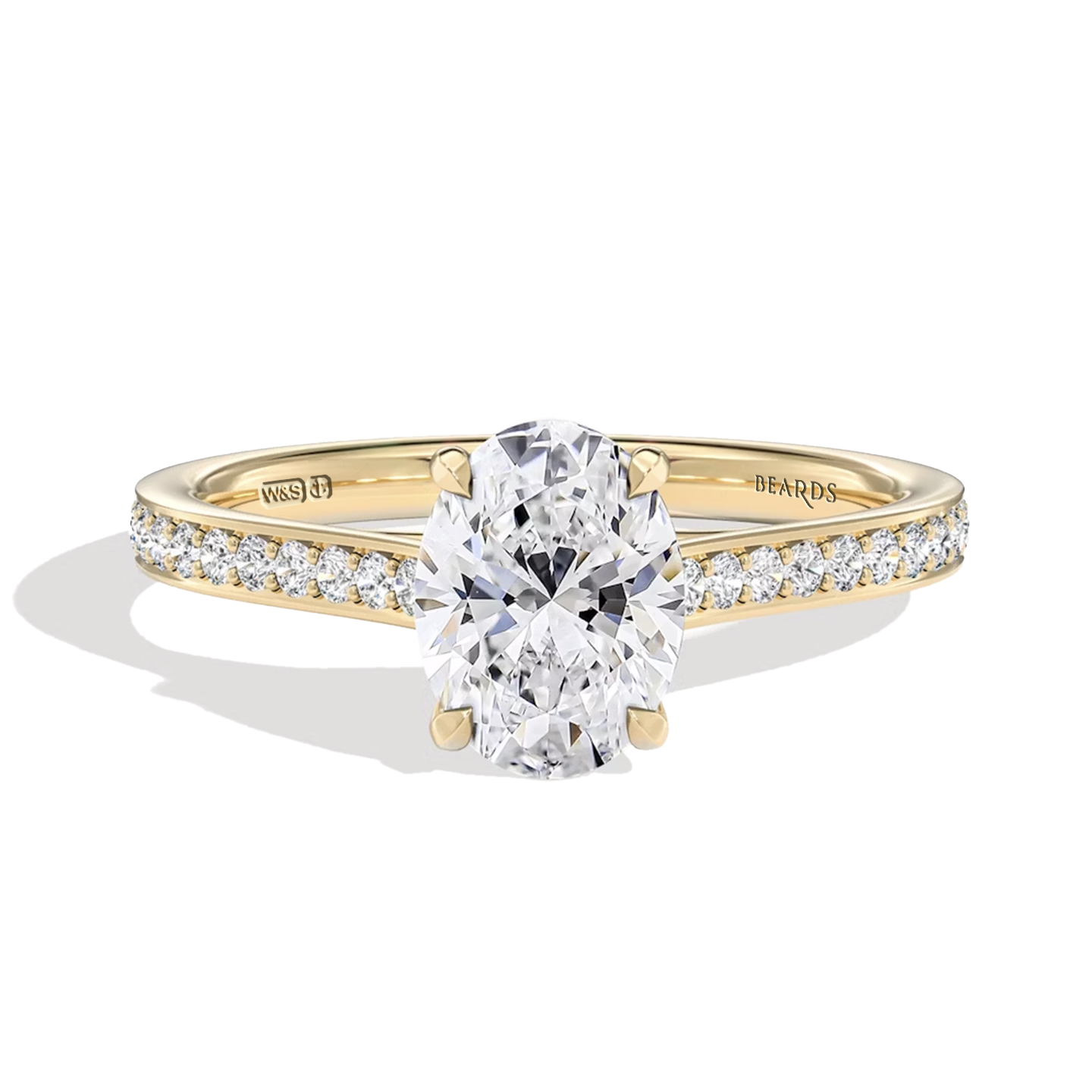 Classic Four Claw Oval Cut Yellow Gold Pavé