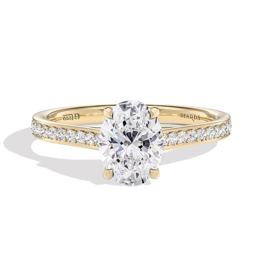 Classic Four Claw Oval Cut Yellow Gold Pavé