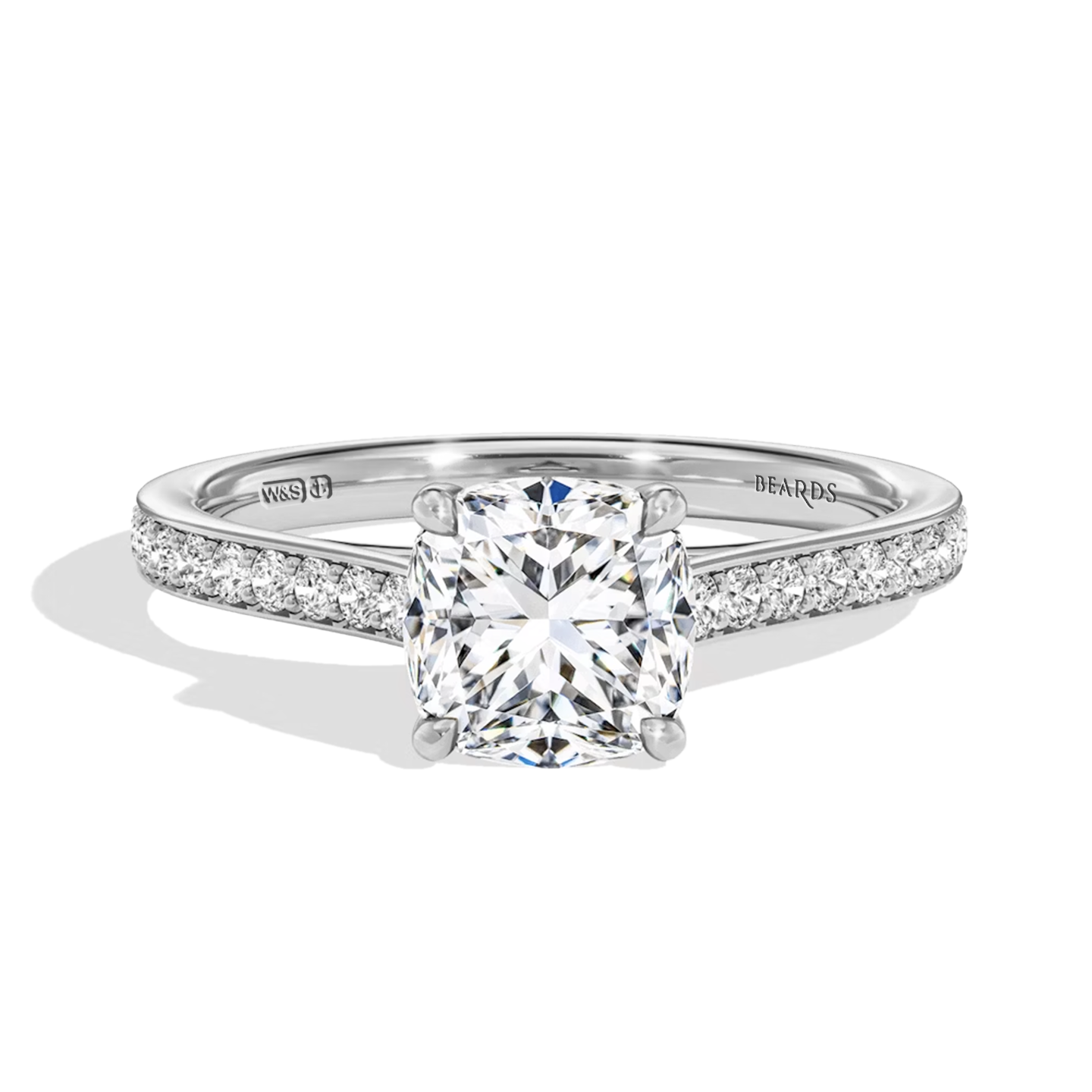Classic Four Claw Cushion Cut Platinum Pavé