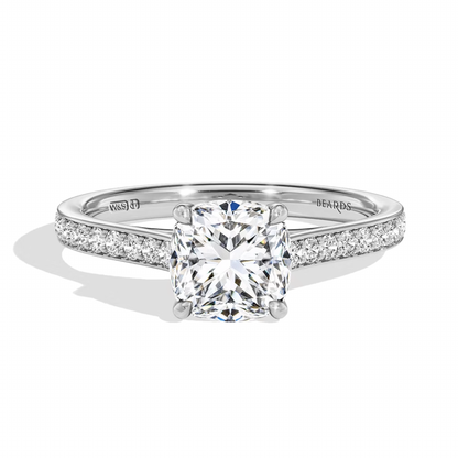 Classic Four Claw Cushion Cut Platinum Pavé