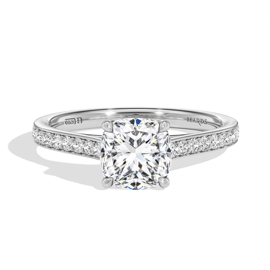 Classic Four Claw Cushion Cut Platinum Pavé