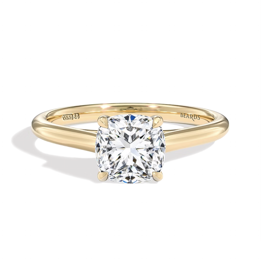 Classic Four Claw Cushion Cut Yellow Gold