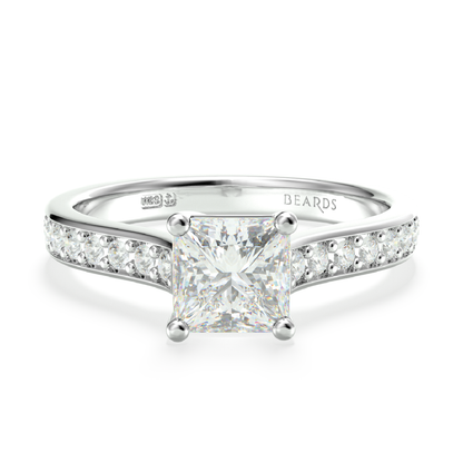 Classic Four Claw Solitaire Princess Cut Pavé Platinum