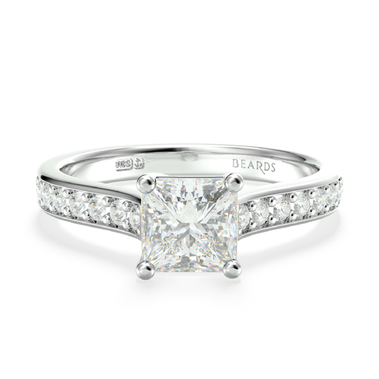 Classic Four Claw Solitaire Princess Cut Pavé Platinum