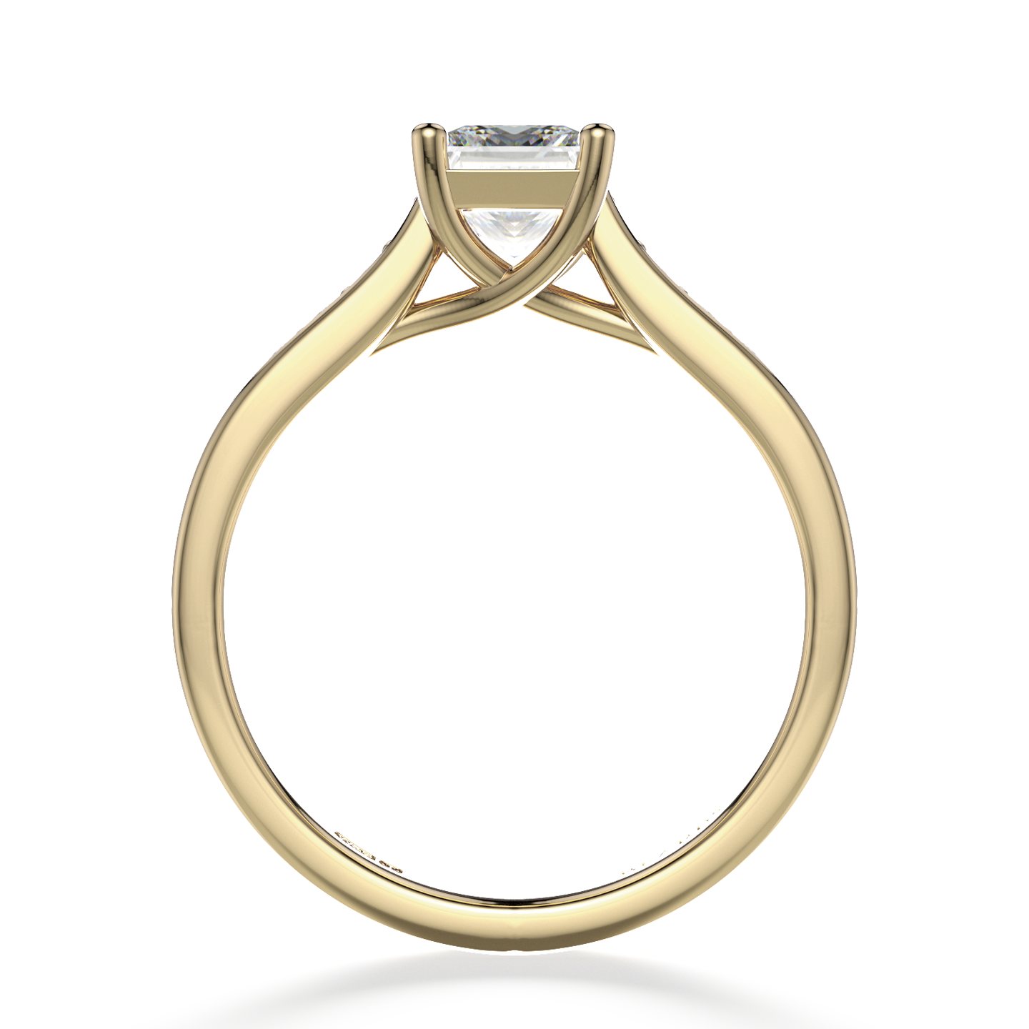 Classic Four Claw Solitaire Princess Cut Pavé Yellow Gold