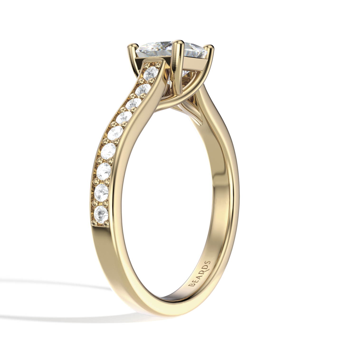Classic Four Claw Solitaire Princess Cut Pavé Yellow Gold