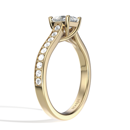 Classic Four Claw Solitaire Princess Cut Pavé Yellow Gold