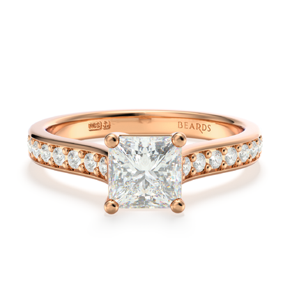 Classic Four Claw Solitaire Princess Cut Pavé Rose Gold