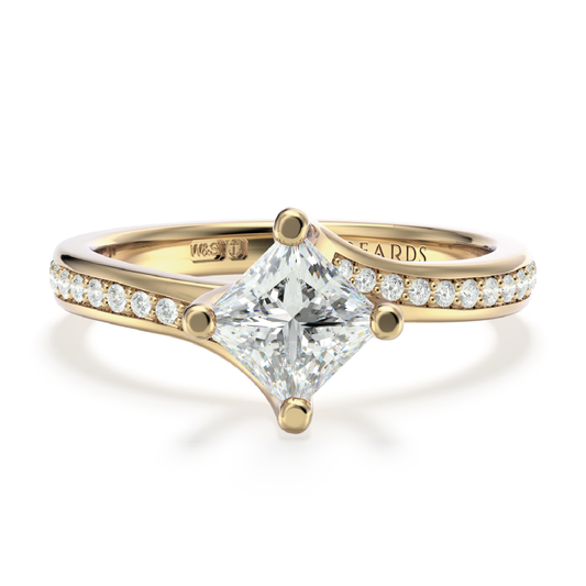 Classic Twist Solitaire Princess Cut Pavé Yellow Gold