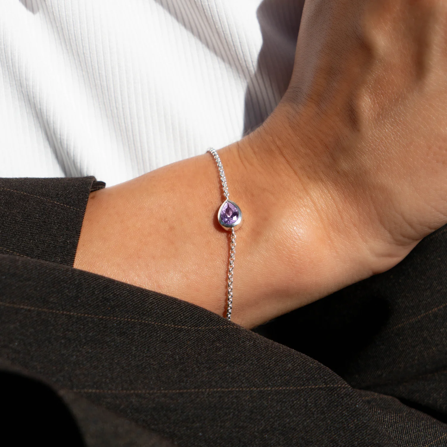DOWER & HALL Amethyst Pear Chain Bracelet HHB80-S-AME