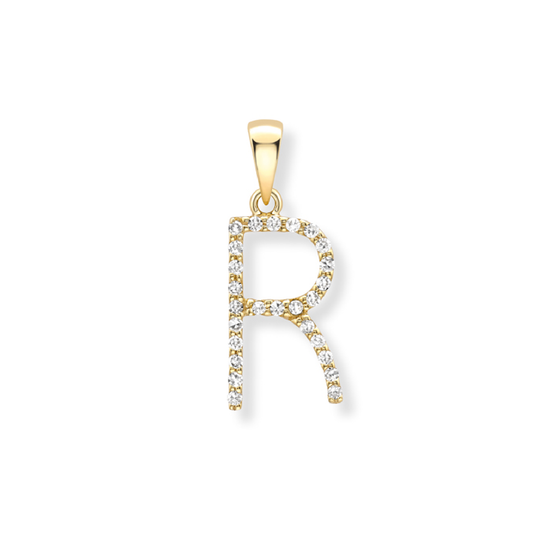Beards Diamond Initial Pendant "R" 18ct Yellow Gold