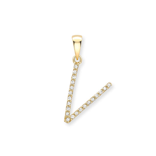 Beards Diamond Initial Pendant "V" 18ct Yellow Gold