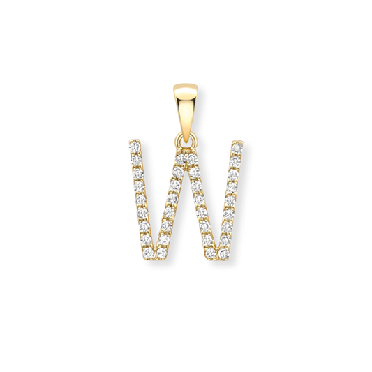 Beards Diamond Initial Pendant "W" 18ct Yellow Gold