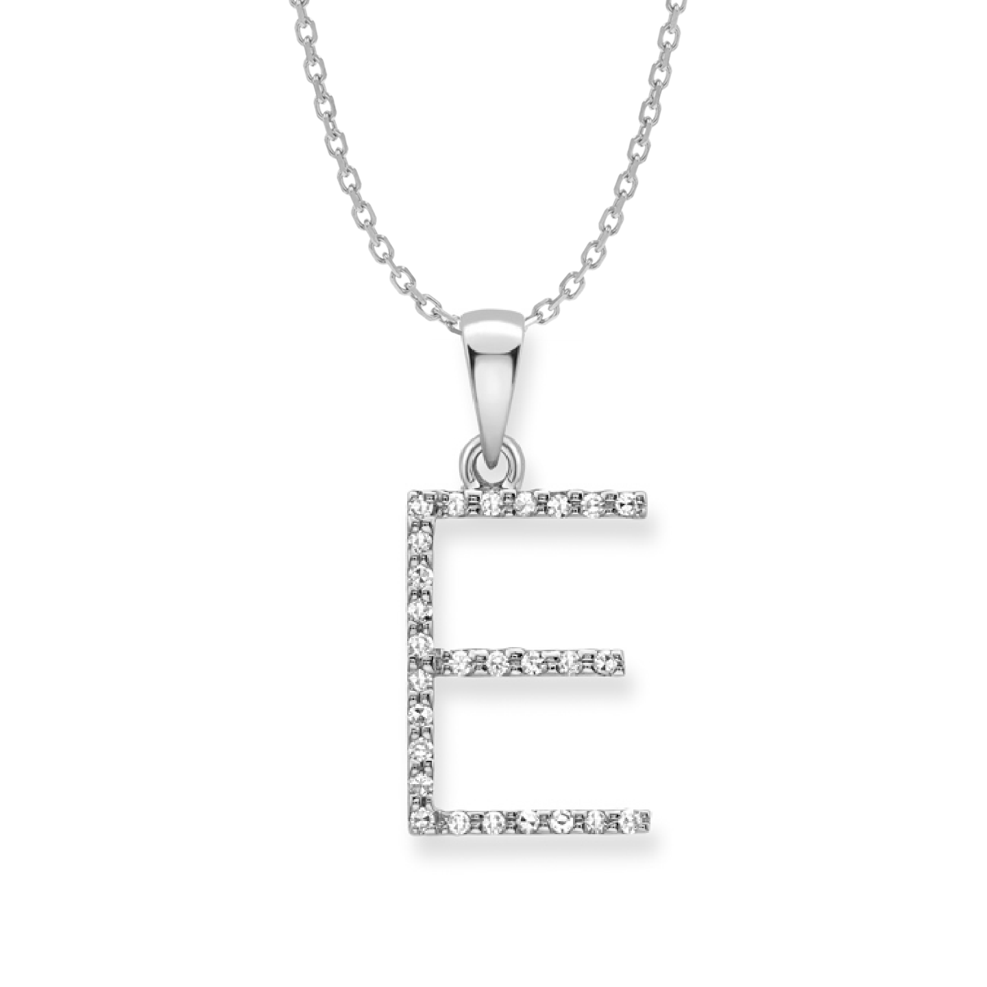 Beards Diamond Initial Pendant "E" 9ct White Gold