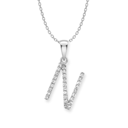 Beards Diamond Initial Pendant "N" 9ct White Gold