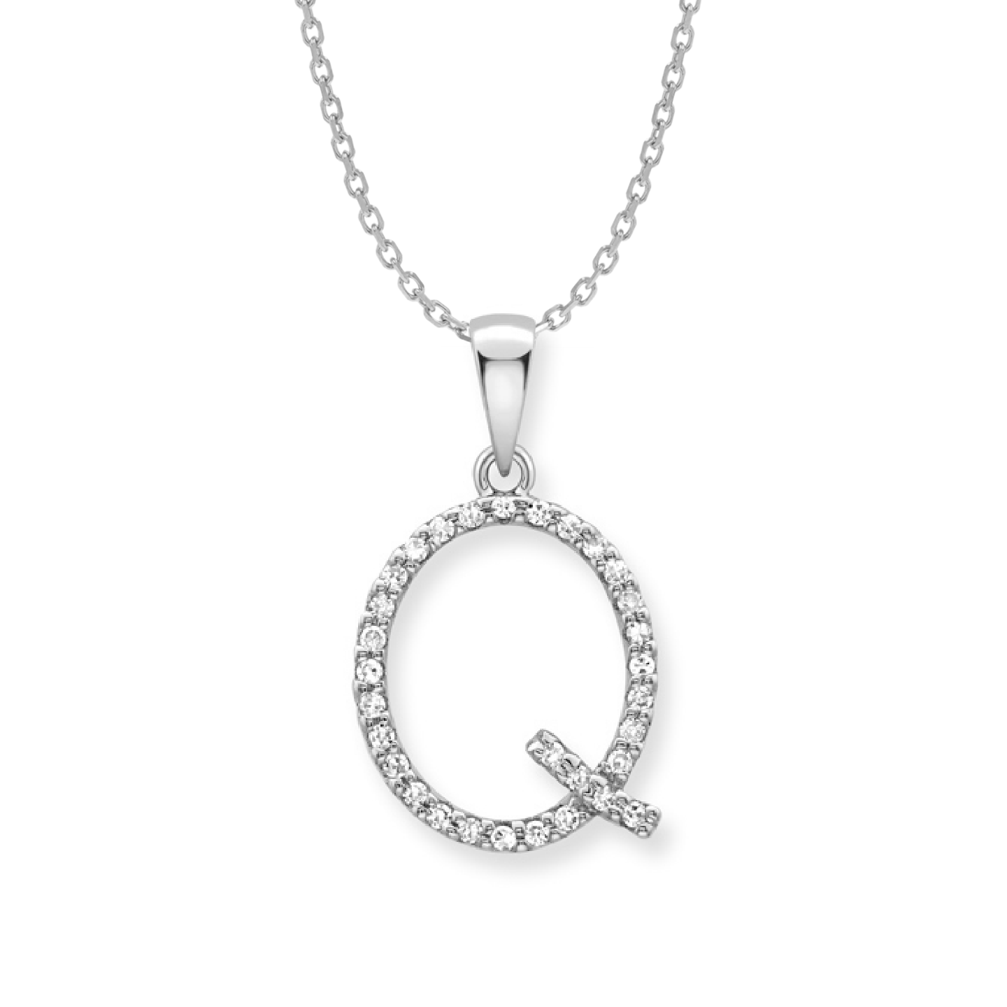 Beards Diamond Initial Pendant "Q" 9ct White Gold