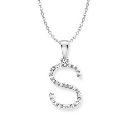 Beards Diamond Initial Pendant "S" 9ct White Gold
