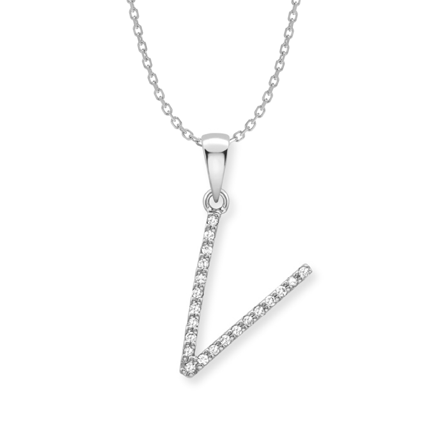 Beards Diamond Initial Pendant "V" 9ct White Gold
