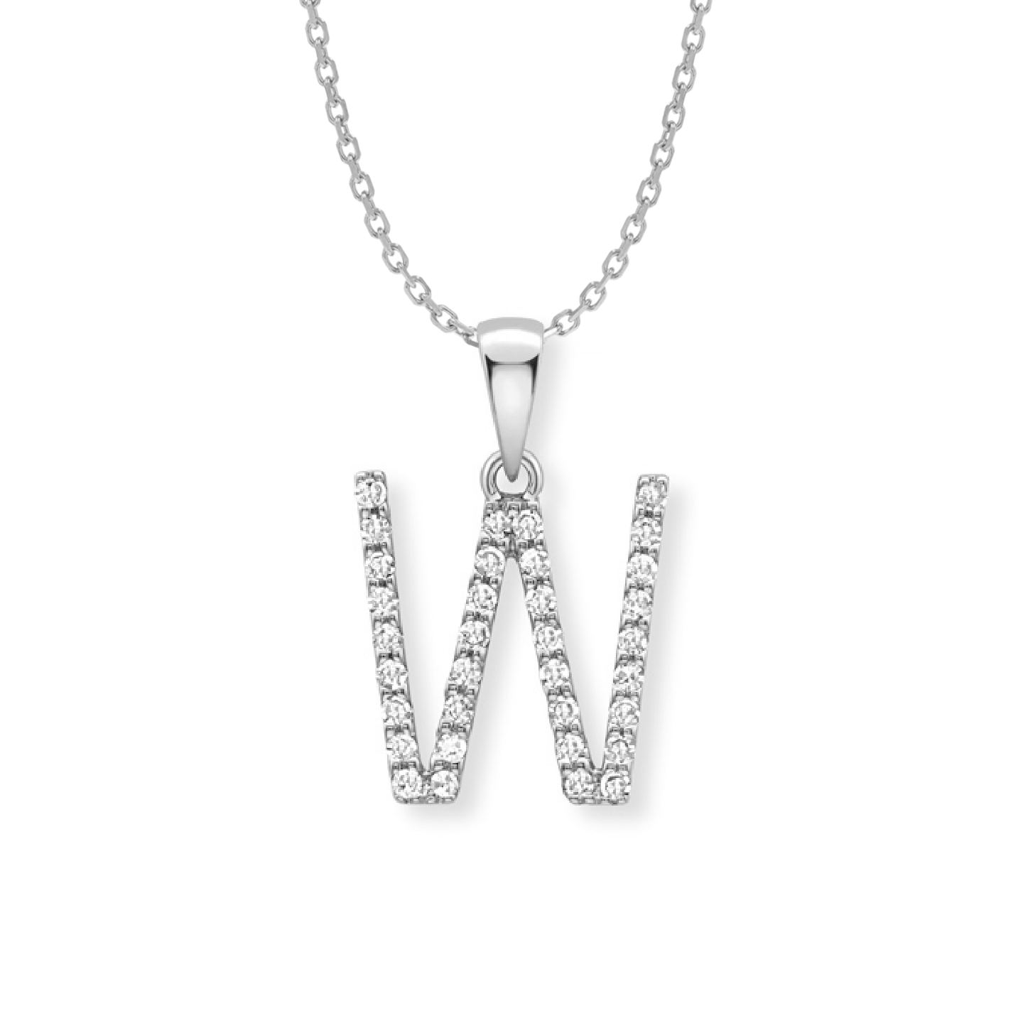 Beards Diamond Initial Pendant "W" 9ct White Gold