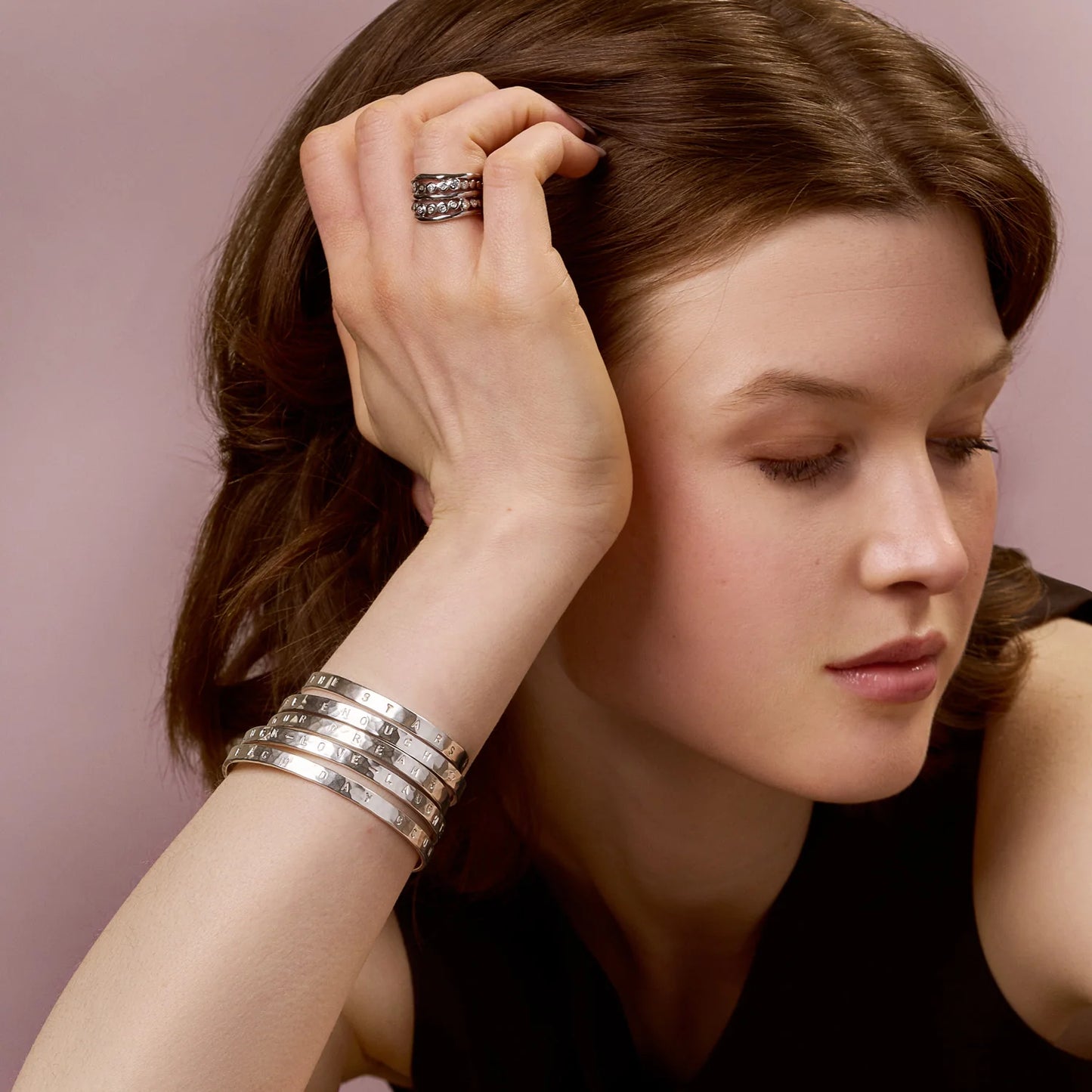 DOWER & HALL 'Aim for the Stars' Hand Stamped Bangle NBG52-S