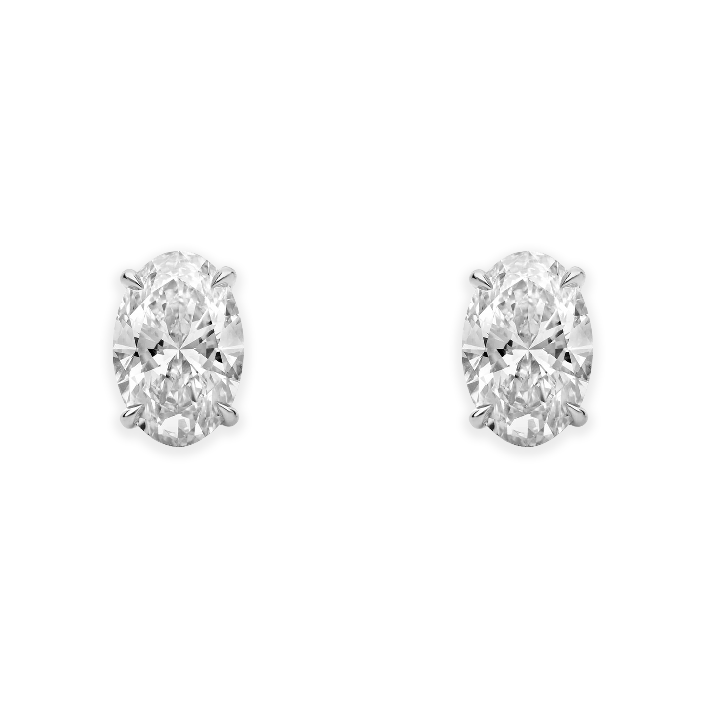Beards 18k White Gold Lab-Grown Oval Diamond Earstuds