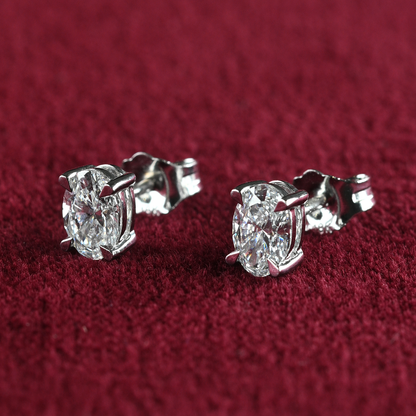 Beards 18k White Gold Lab-Grown Oval Diamond Earstuds