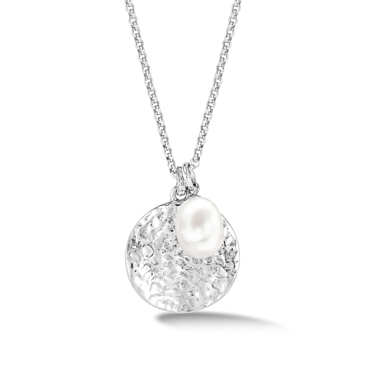 DOWER & HALL Hammered Disc & Pearl Nomad Pendant PLP225-S-WP