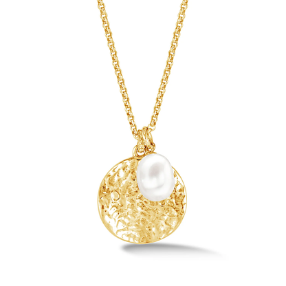 DOWER & HALL Hammered Disc & Pearl Nomad Pendant PLP225-V-WP
