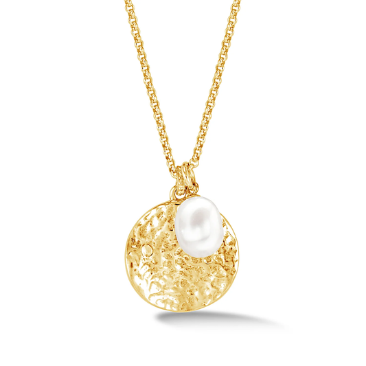 DOWER & HALL Hammered Disc & Pearl Nomad Pendant PLP225-V-WP