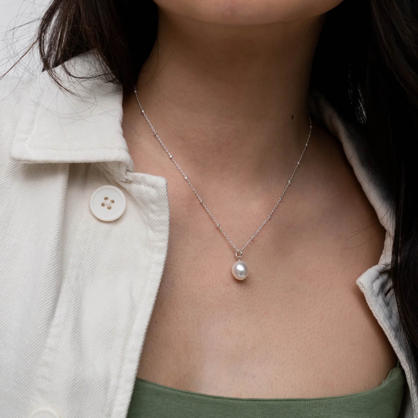 Dower & Hall Timeless Freshwater Pearl Pendant PLP41-S-WP-18