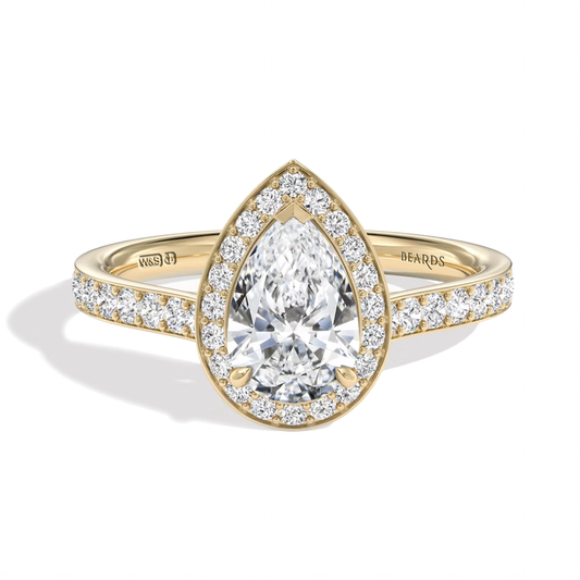 Classic Pear Cut Halo Yellow Gold Pavé