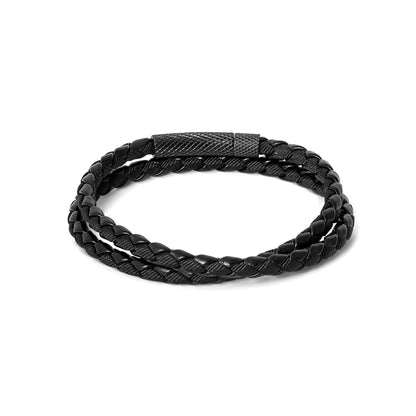 Tateossian Chelsea Leather Bracelet Black Large