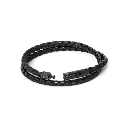 Tateossian Chelsea Leather Bracelet Black Large