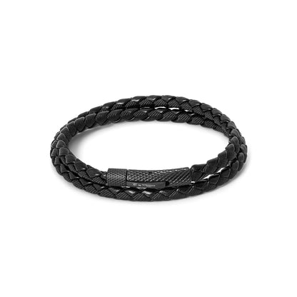 Tateossian Chelsea Leather Bracelet Black Large