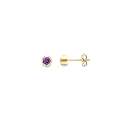 Beards 9ct Yellow Gold Round Amethyst Studs SE635