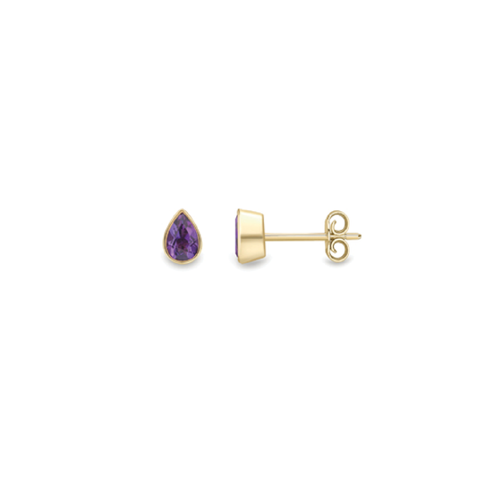 Beards 9ct Yellow Gold Pear Drop Amethyst Studs SE643