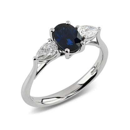 Beards Platinum Sapphire & Diamond Ring 3stn_oval_pear