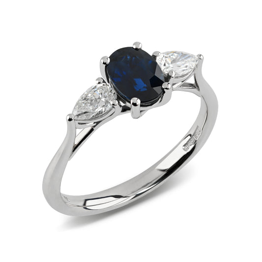 Beards Platinum Sapphire & Diamond Ring 3stn_oval_pear
