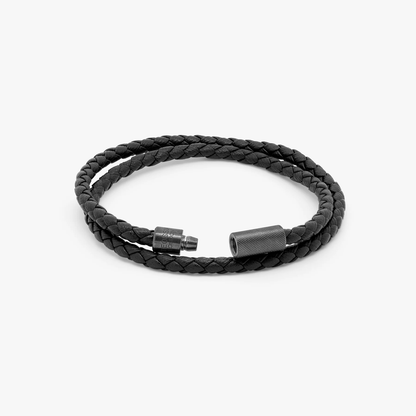 Tateossian Leather Pop Double Bracelet Black Medium