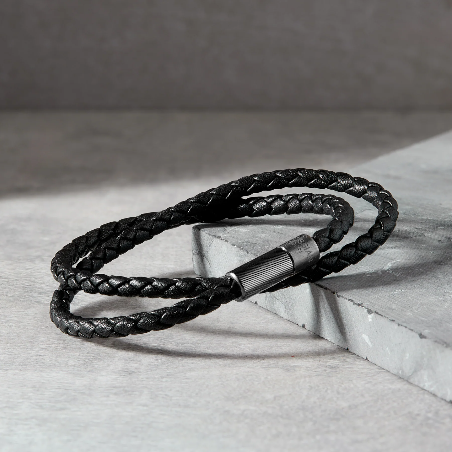 Tateossian Leather Pop Double Bracelet Black Medium