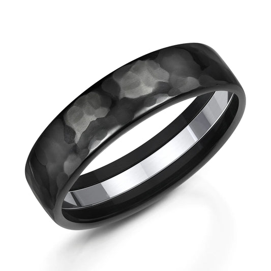 Zedd Pure Zirconium Men's Hammered Wedding Band 6mm ZT326/HAM