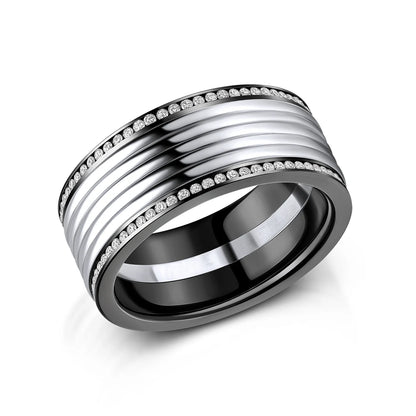Zedd Diamond Zirconium Men's Wedding Band 9.5mm ZR808 Lab Grown Diamonds