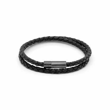 Tateossian Leather Pop Double Bracelet Black Medium