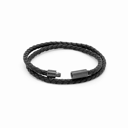 Tateossian Leather Pop Double Bracelet Black Medium