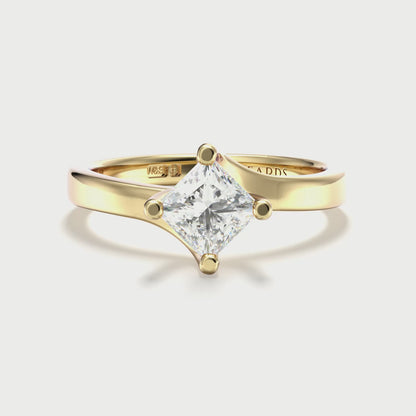 Classic Twist Solitaire Princess Cut Yellow Gold