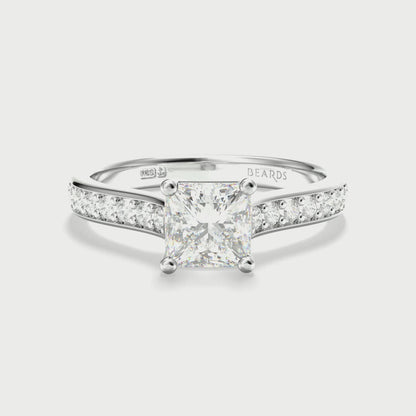Classic Four Claw Solitaire Princess Cut Pavé Platinum