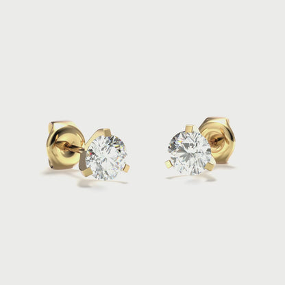 Beards Three Claw Diamond Studs 18k Yellow Gold