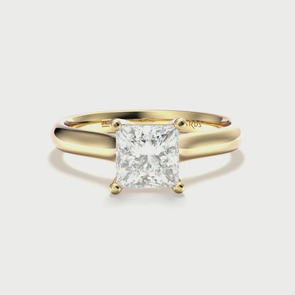 Classic Four Claw Solitaire Princess Cut Yellow Gold