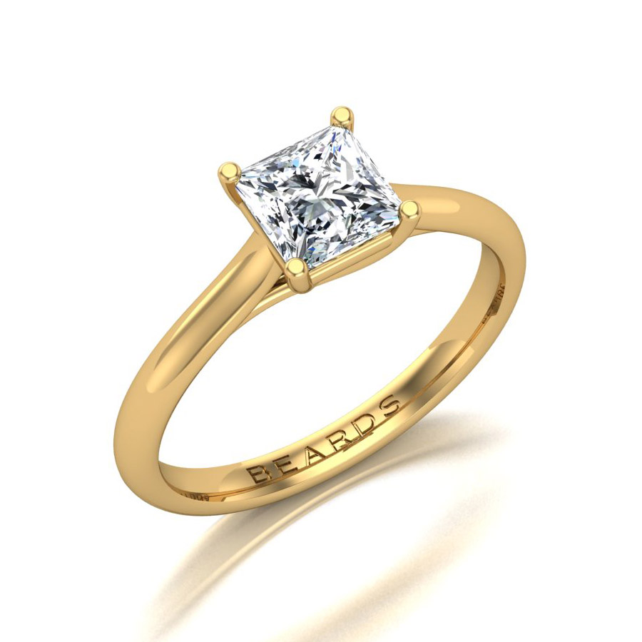 Beards Princess Cut Diamond & 18ct Yellow Gold Crossover Engagement Ring - R0004-PC