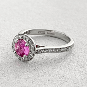 Beards Pink Sapphire & Diamond Halo Ring